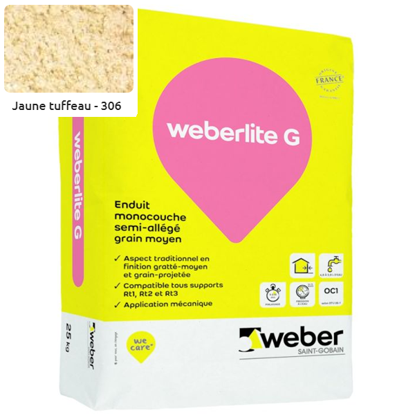 Enduit Monocouche Moyen WeberLite G 306 Jaune Tuffeau Sac De 25 KG