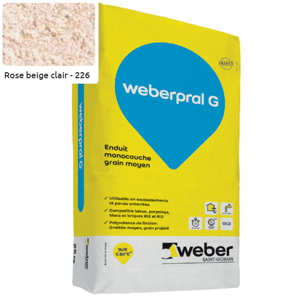 Enduit Monocouche Moyen WeberPral G 226 Rose Beige Clair - 25 KG